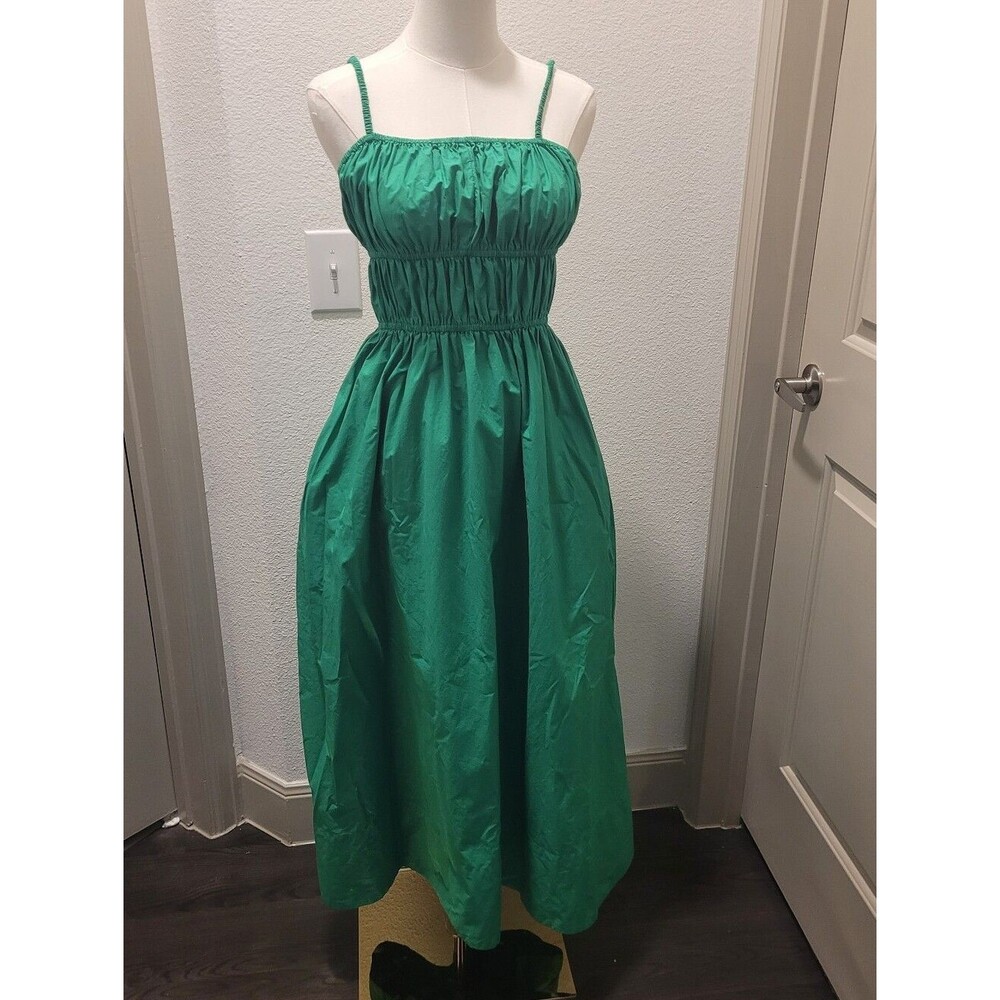 Topshop Emerald Green Cutout Midi Dress US 2 100% Cotton Pockets Travel Summer